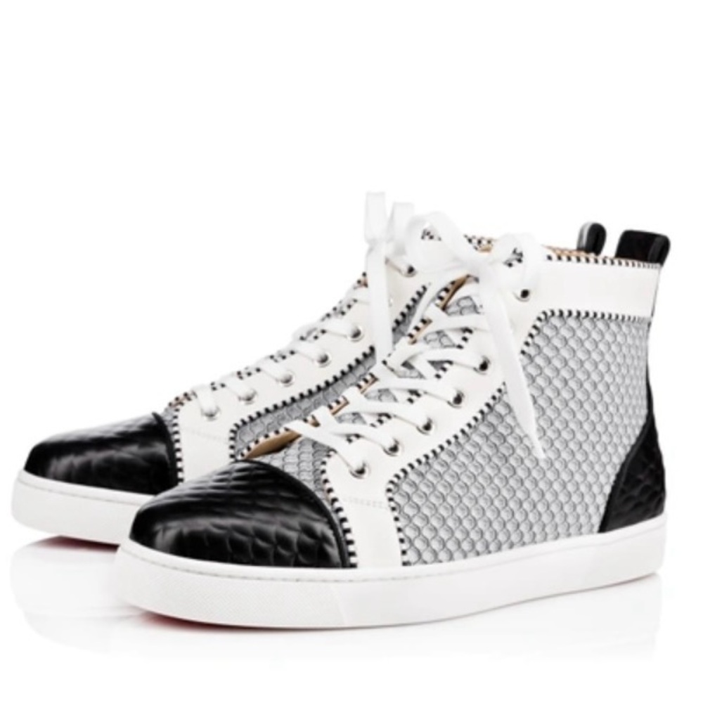 CHRISTIAN LOUBOUTIN ORLATO MEN'S FLAT VERSION BLACK WHITE LEATHER